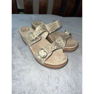DANSKO Brown Snakeskin Print Leather Slip On Platform Sandals
